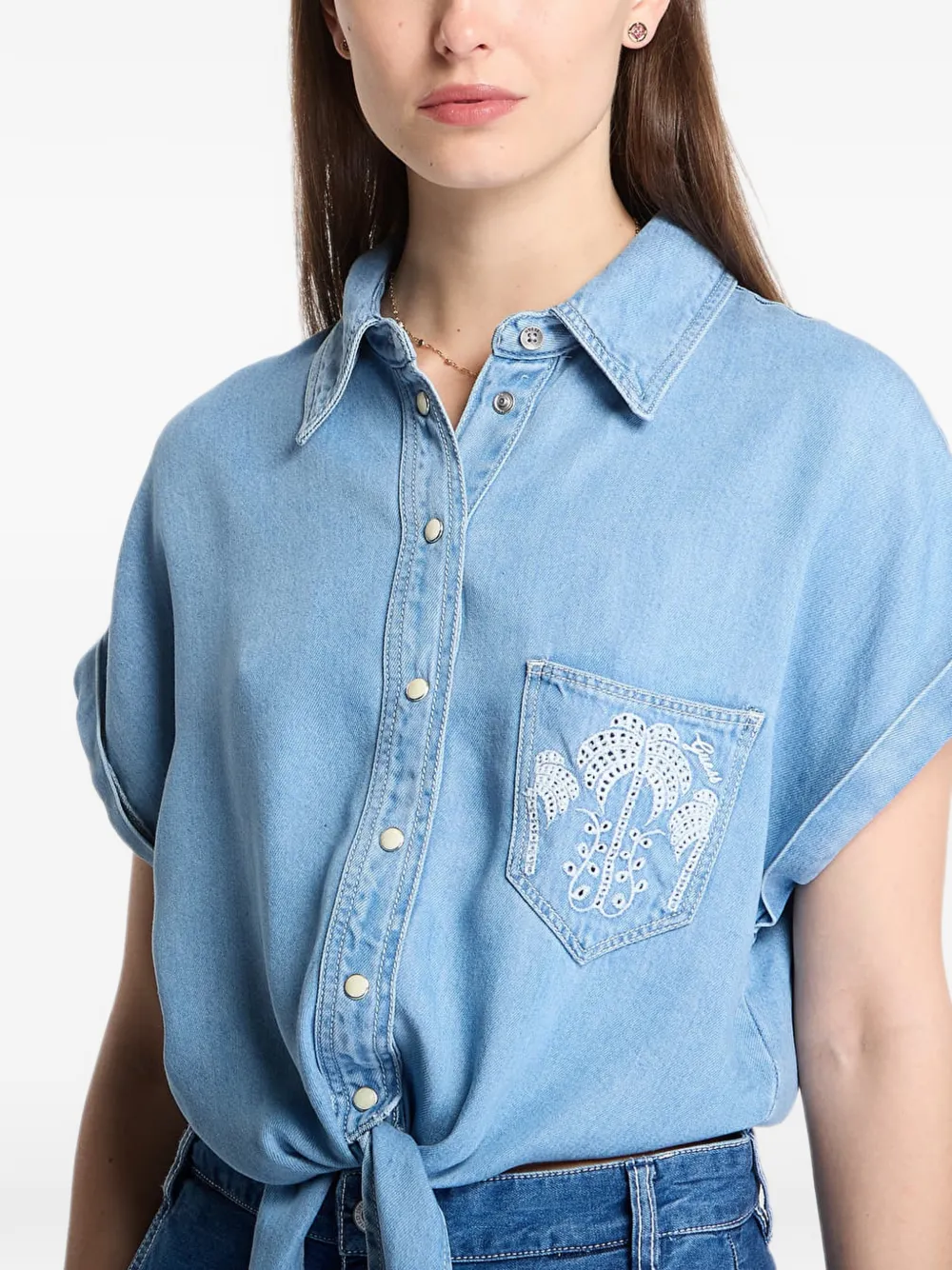 GUESS USA Denim blouse met borduurwerk Blauw