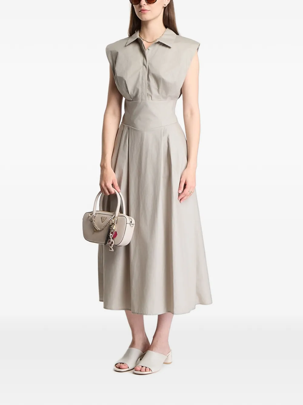 GUESS USA Geplooide mouwloze midi-jurk Beige