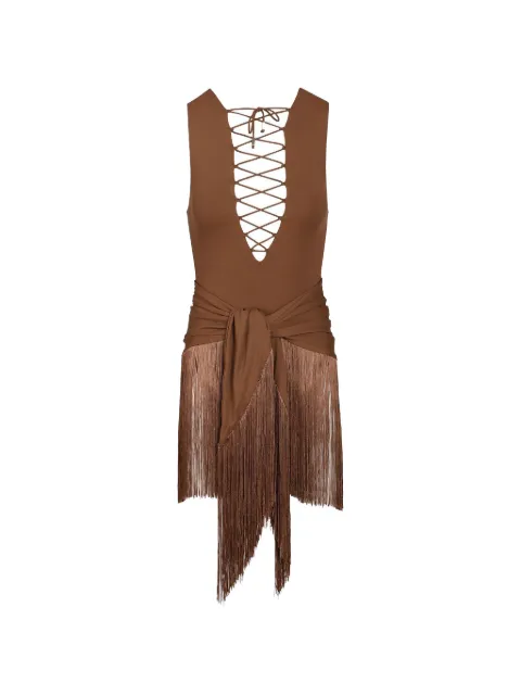 Taller Marmo Sahara lace-up fringed swimsuit