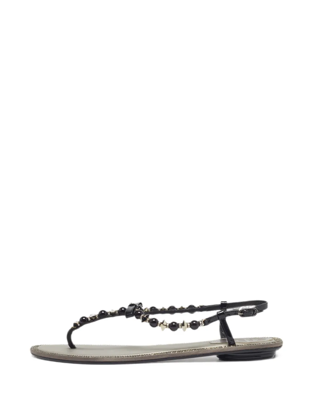 René Caovilla Sandali in pelle con cristalli - Nero