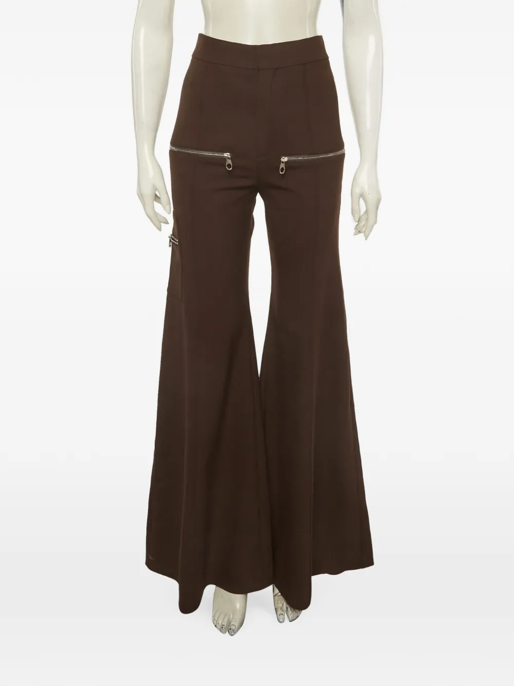 Chloé Pre-Owned zip-detail flared trousers - Marrone