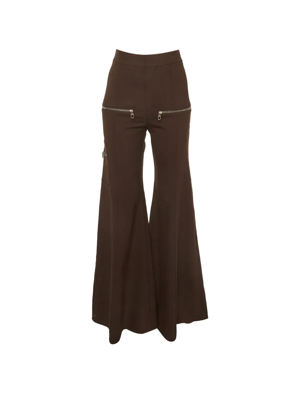 Chloé Pre-Owned zip-detail flared trousers - Marrone