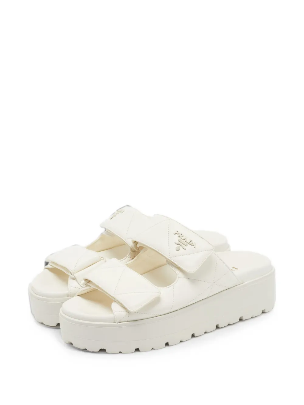 Pre-owned Prada Quilted Platform Sandals In White