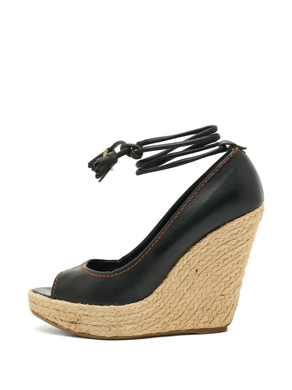 Sergio Rossi ankle-tie peep-toe wedge pumps - Black