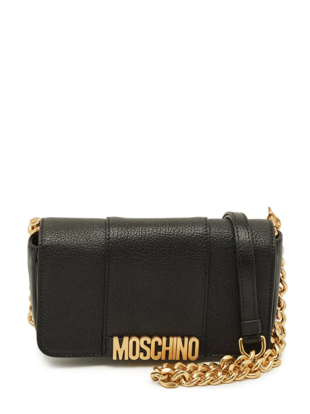 Pre-owned Moschino Medium Logo Flap Shoulder Bag In Black