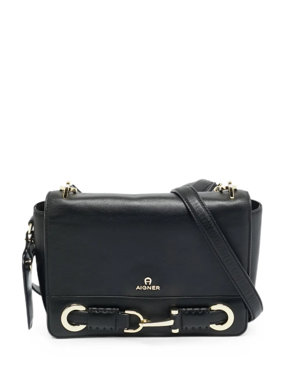Aigner Vintage Borsa a spalla in pelle con battente - Nero
