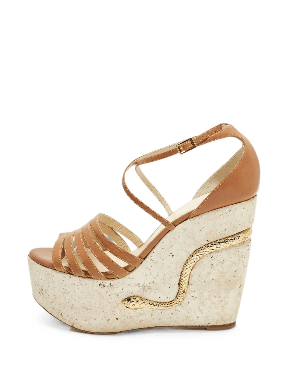 Roberto Cavalli Vintage Wedge-Sandalen mit Schlangendetail - Nude