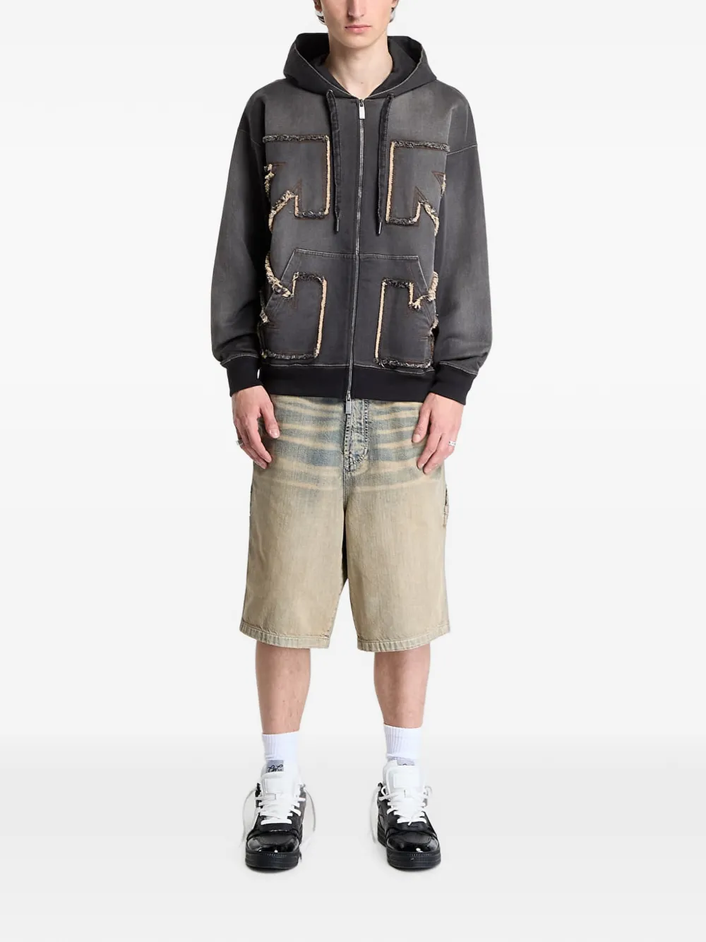 Off-White Arrow gerafelde hoodie Zwart