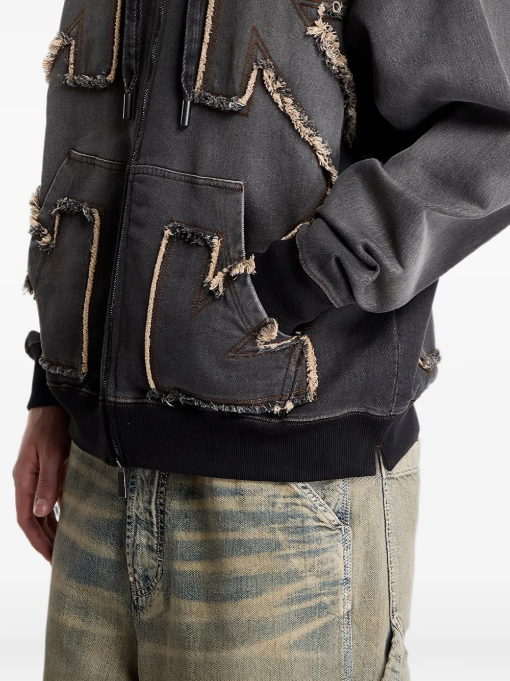 Off-White Arrow gerafelde hoodie Zwart