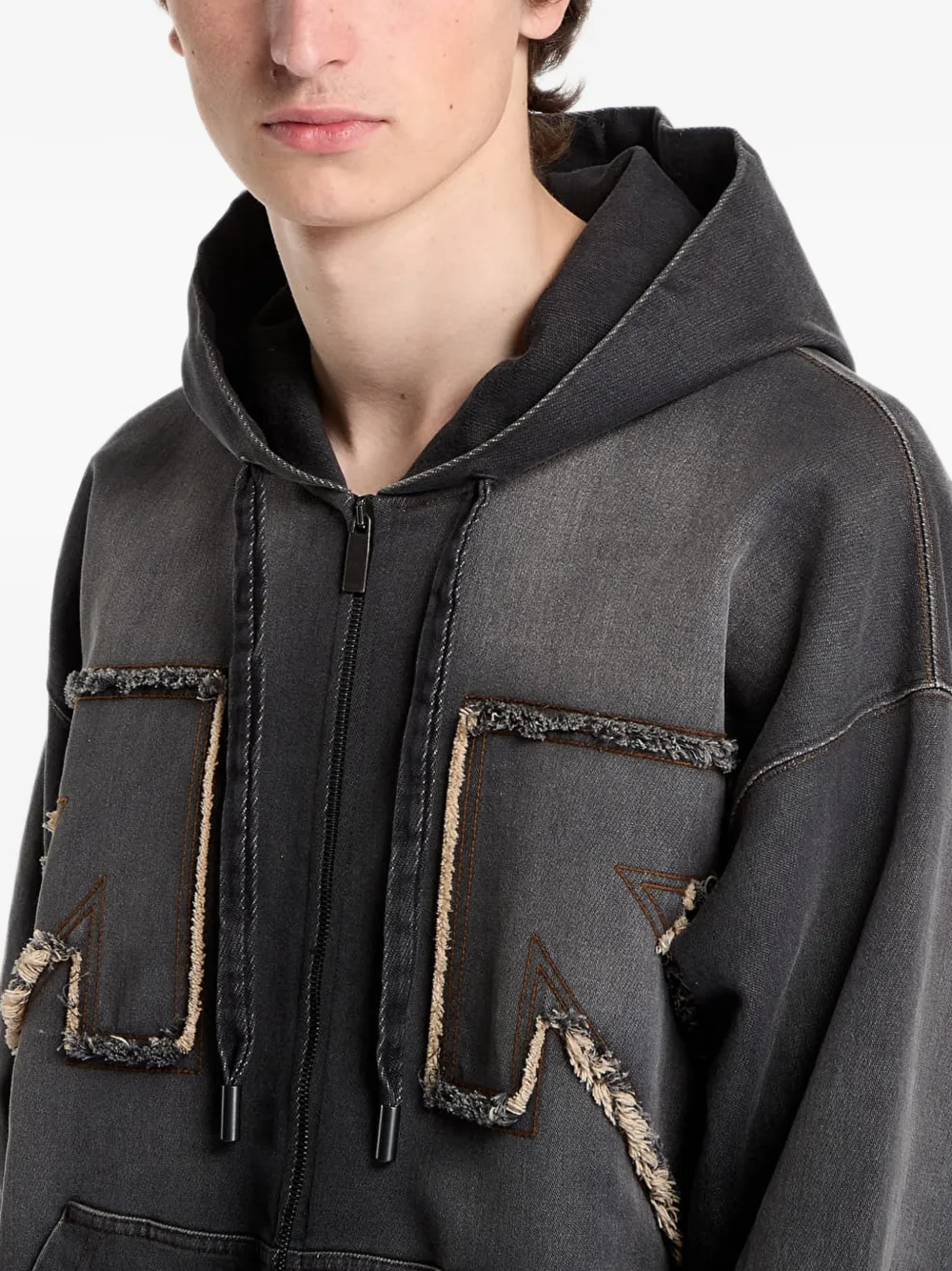 Off-White Arrow gerafelde hoodie Zwart
