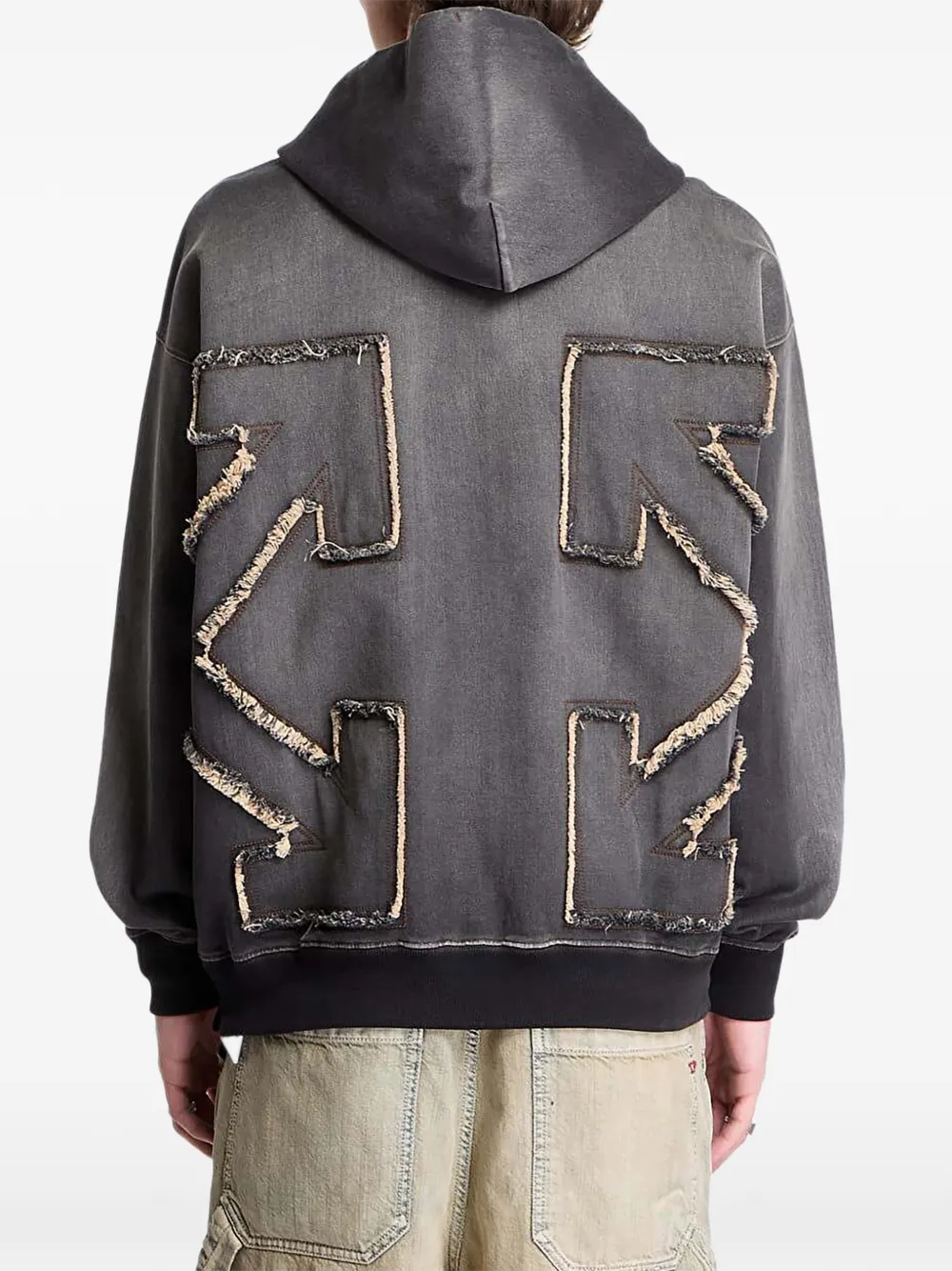 Off-White Arrow gerafelde hoodie Zwart
