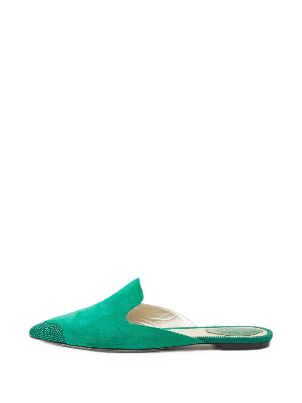 Pre-owned René Caovilla Crystal-embellished Suede Mules In Green