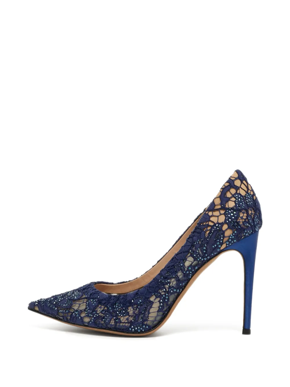 Valentino Garavani Pre-Owned lace crystal-embellished pumps - Blu