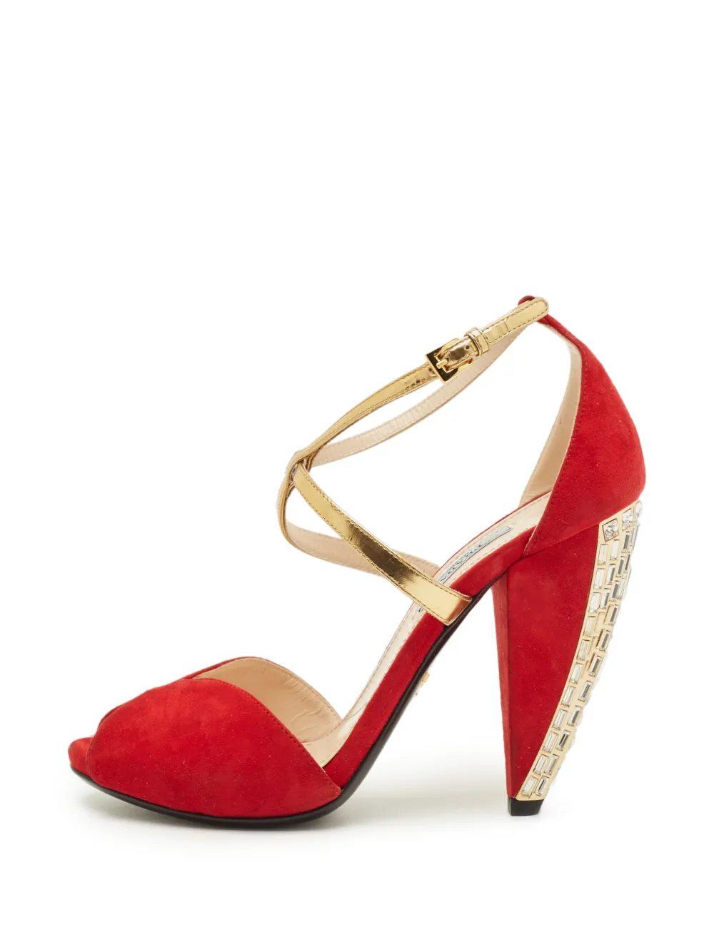Prada Pre-Owned crystal-embellished ankle-strap sandals - Rosso