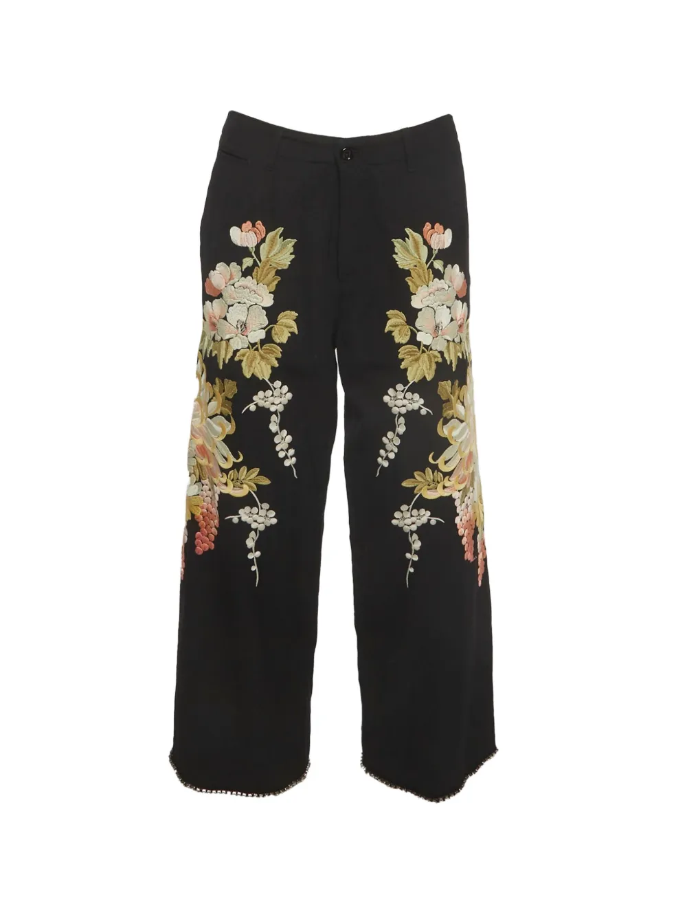 Gucci Pre-Owned floral-embroidered trousers - Nero