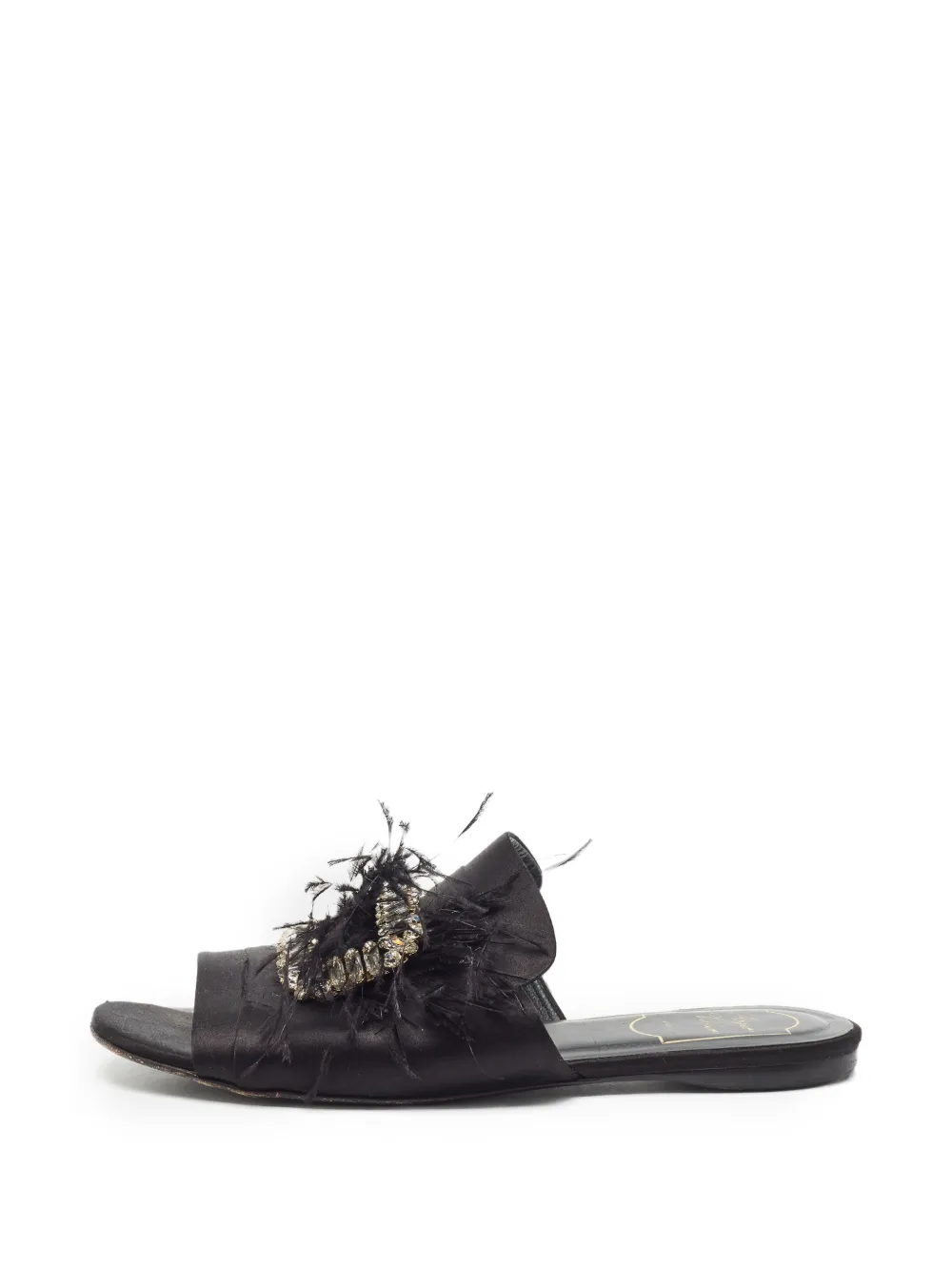 Roger Vivier Vintage Kristallverzierte Pantoletten mit Federbesatz - Schwarz