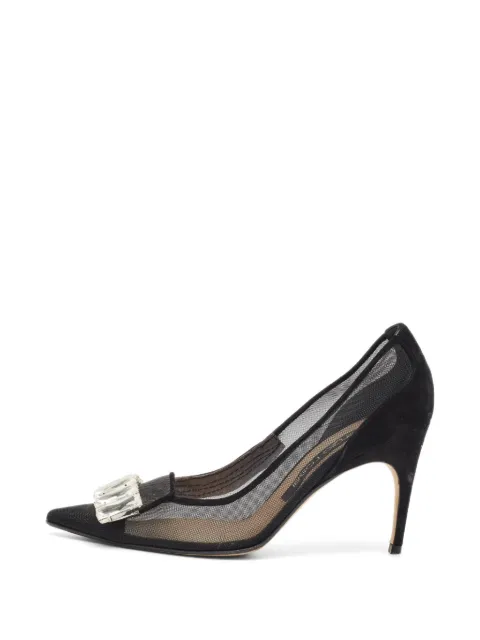 Sergio Rossi crystal-embellished mesh and calf suede pumps