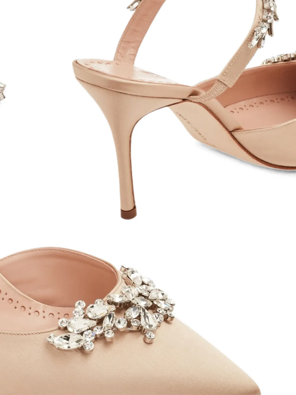 Manolo Blahnik Lurum crystal-embellished satin mules Beige