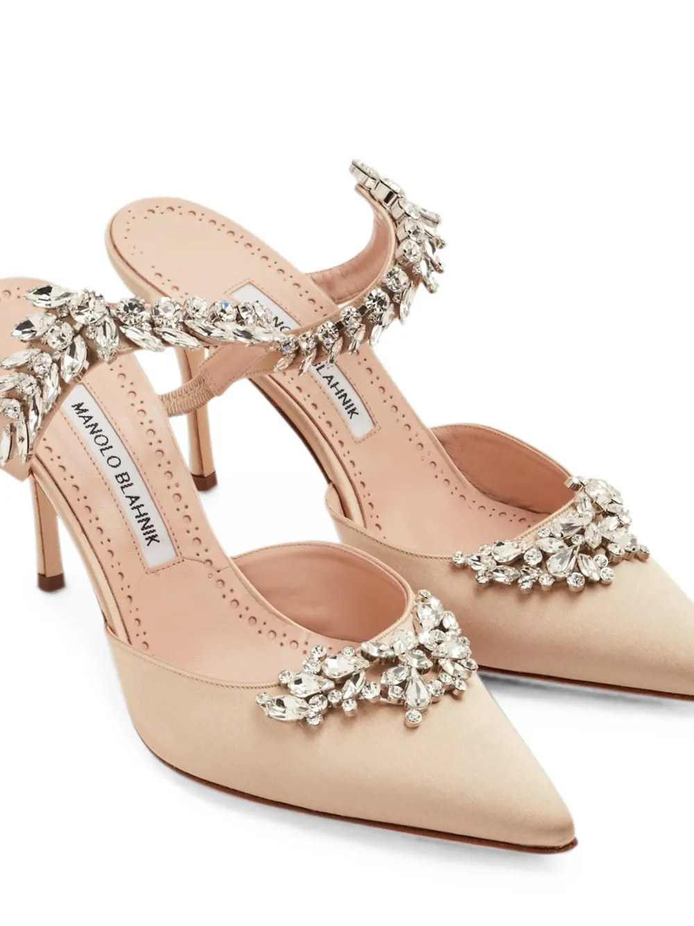Manolo Blahnik Lurum crystal-embellished satin mules Beige