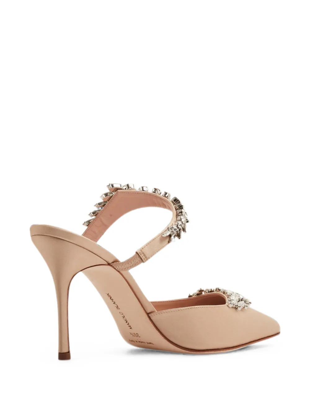 Manolo Blahnik Lurum crystal-embellished satin mules Beige