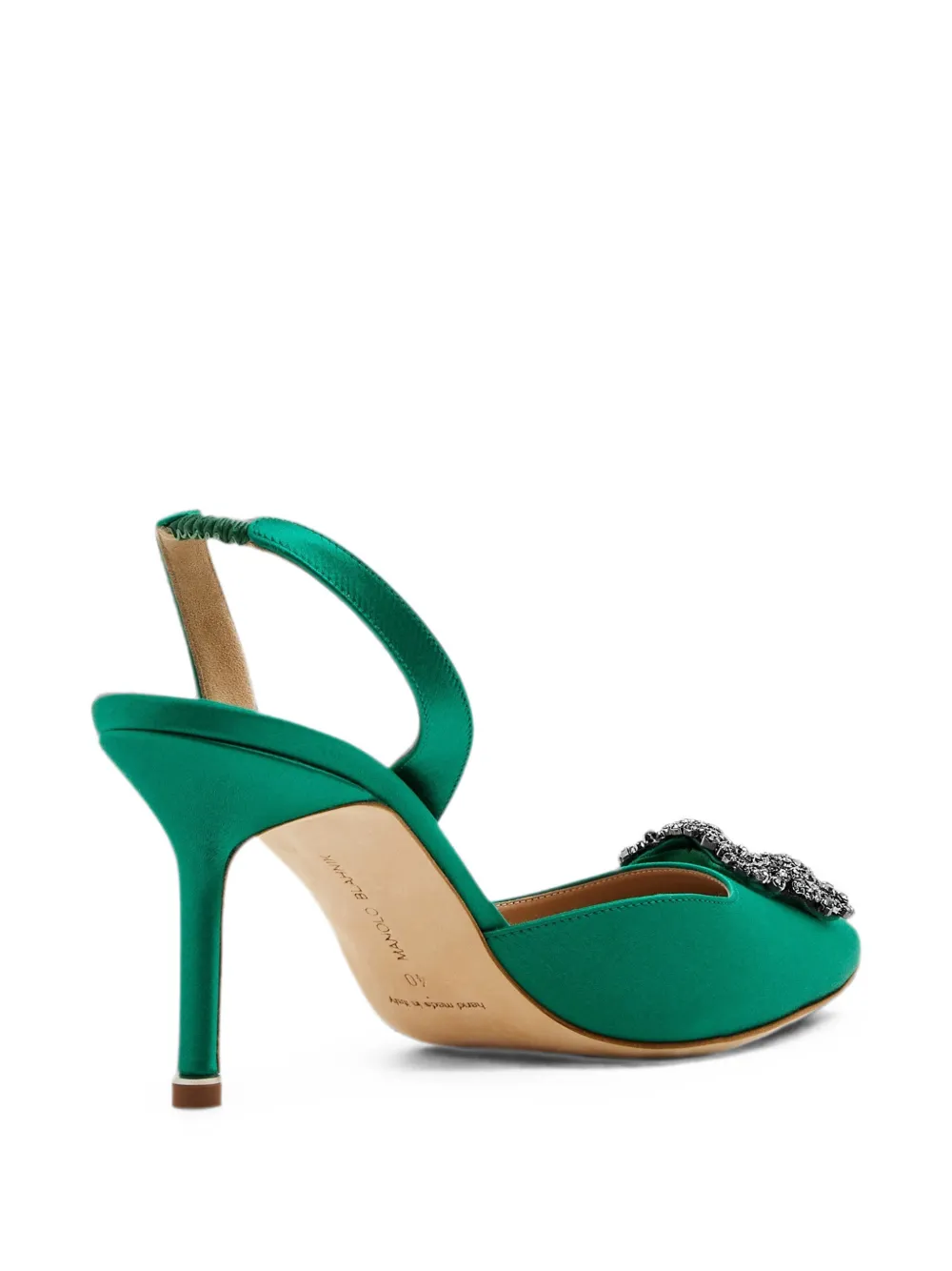 Manolo Blahnik Hangisli crystal-buckle slingback pumps Groen