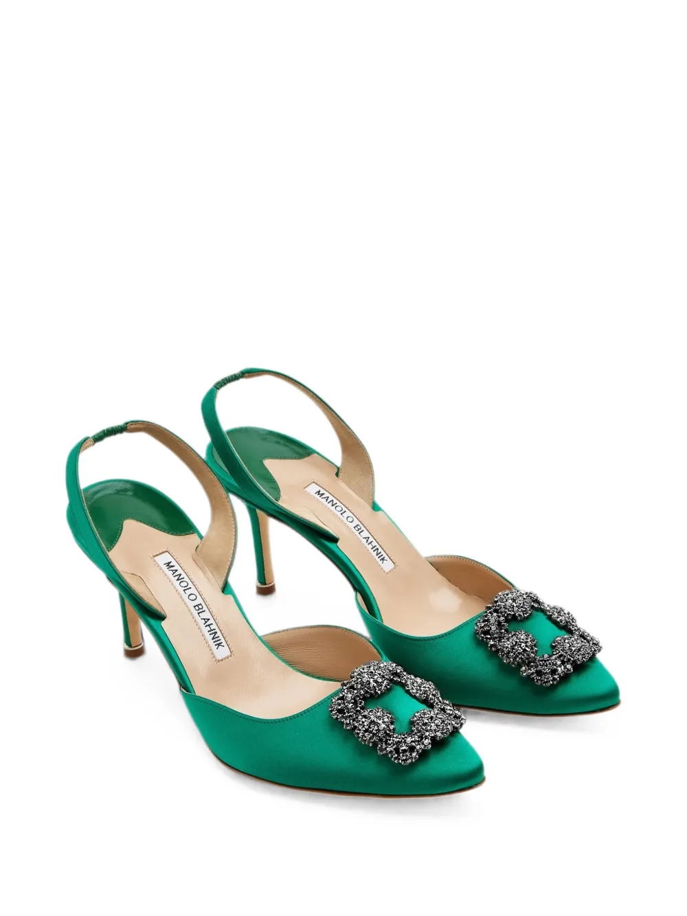 Manolo Blahnik Hangisli crystal-buckle slingback pumps Groen