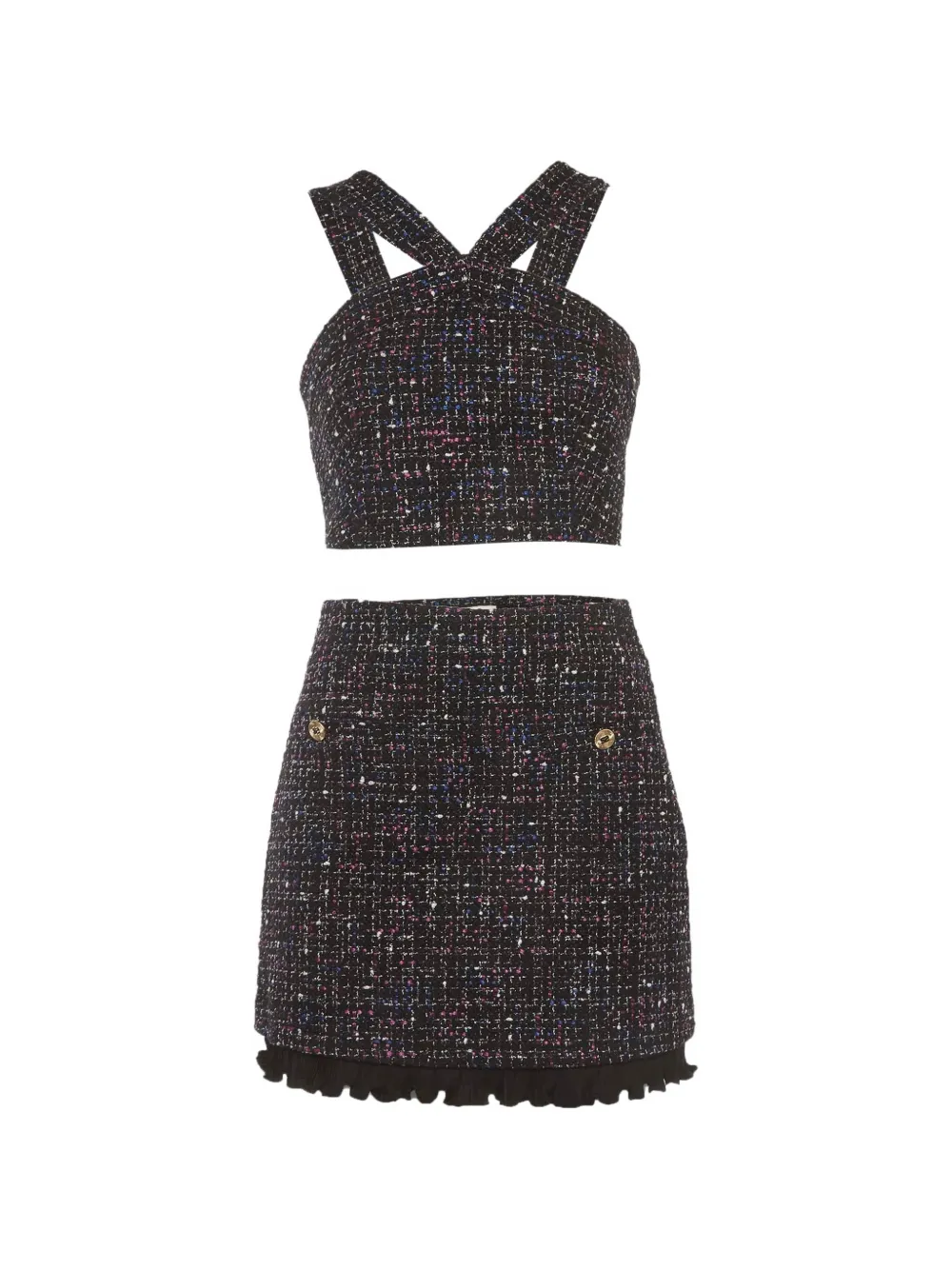 SANDRO crisscross tweed mini skirt and top set - Nero