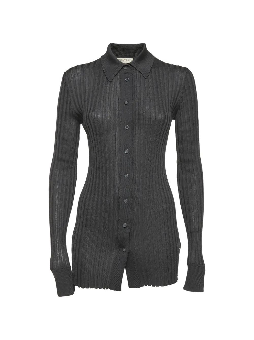 Pre-owned Bottega Veneta Ribbed-knit Long-sleeve Cardigan In Gray