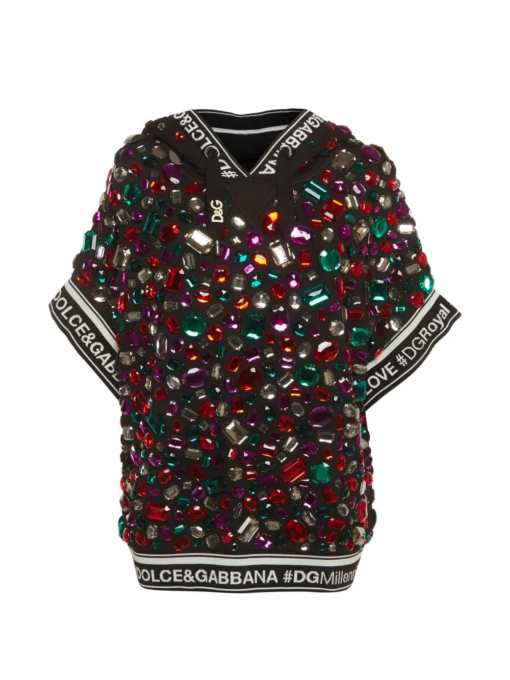 Pre-owned Dolce & Gabbana Crystal-embellished Short-sleeve Hoodie In Black