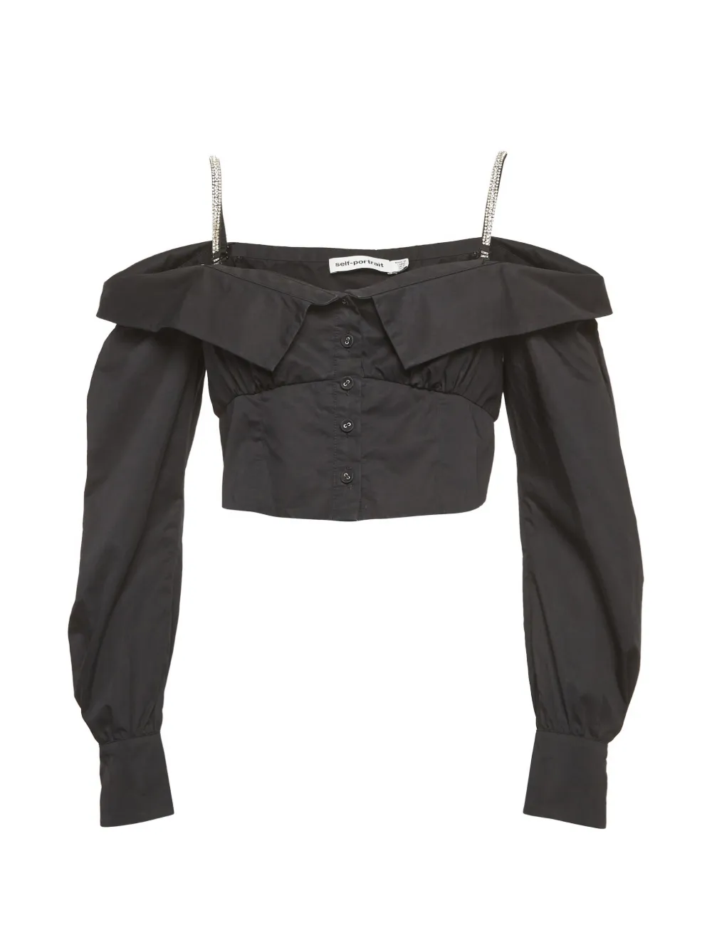 Self-Portrait embellished long-sleeve crop top - Schwarz