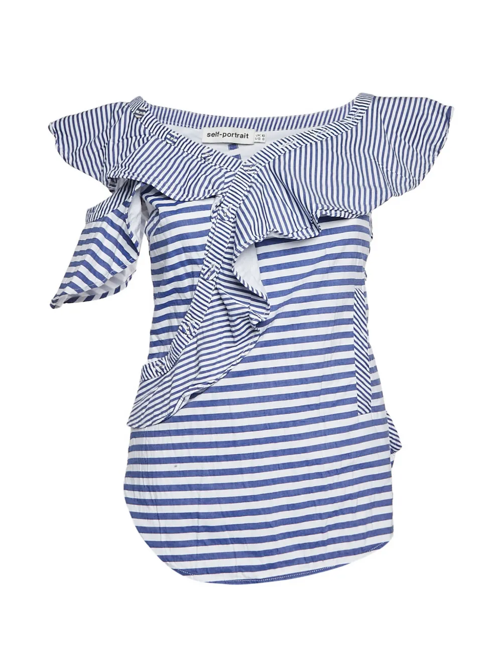 Self-Portrait frilled striped top - Blue