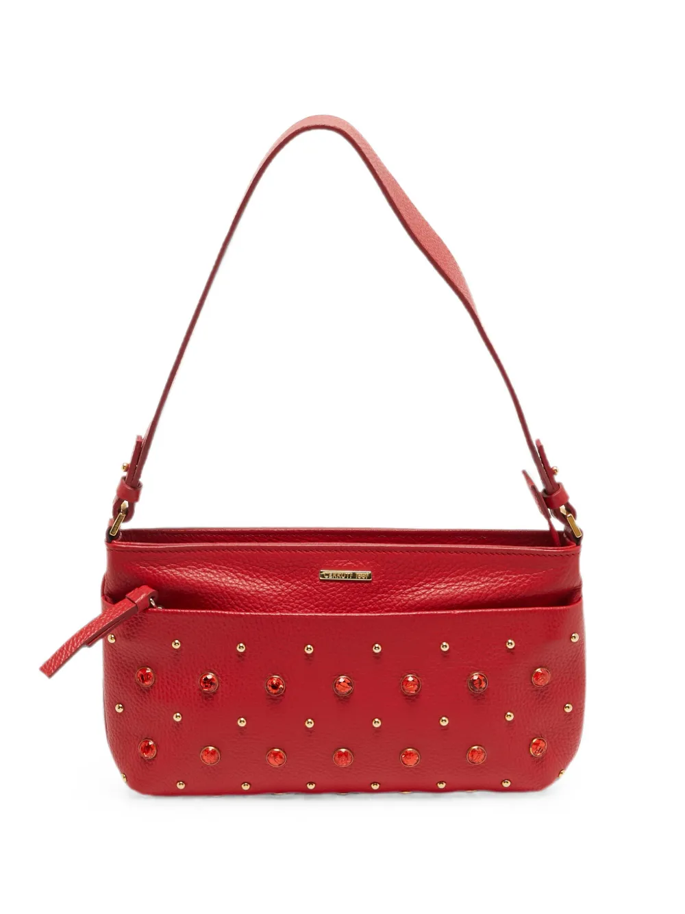 Pre-owned Cerruti 1881 Crystal Studded Shoulder Bag In Red