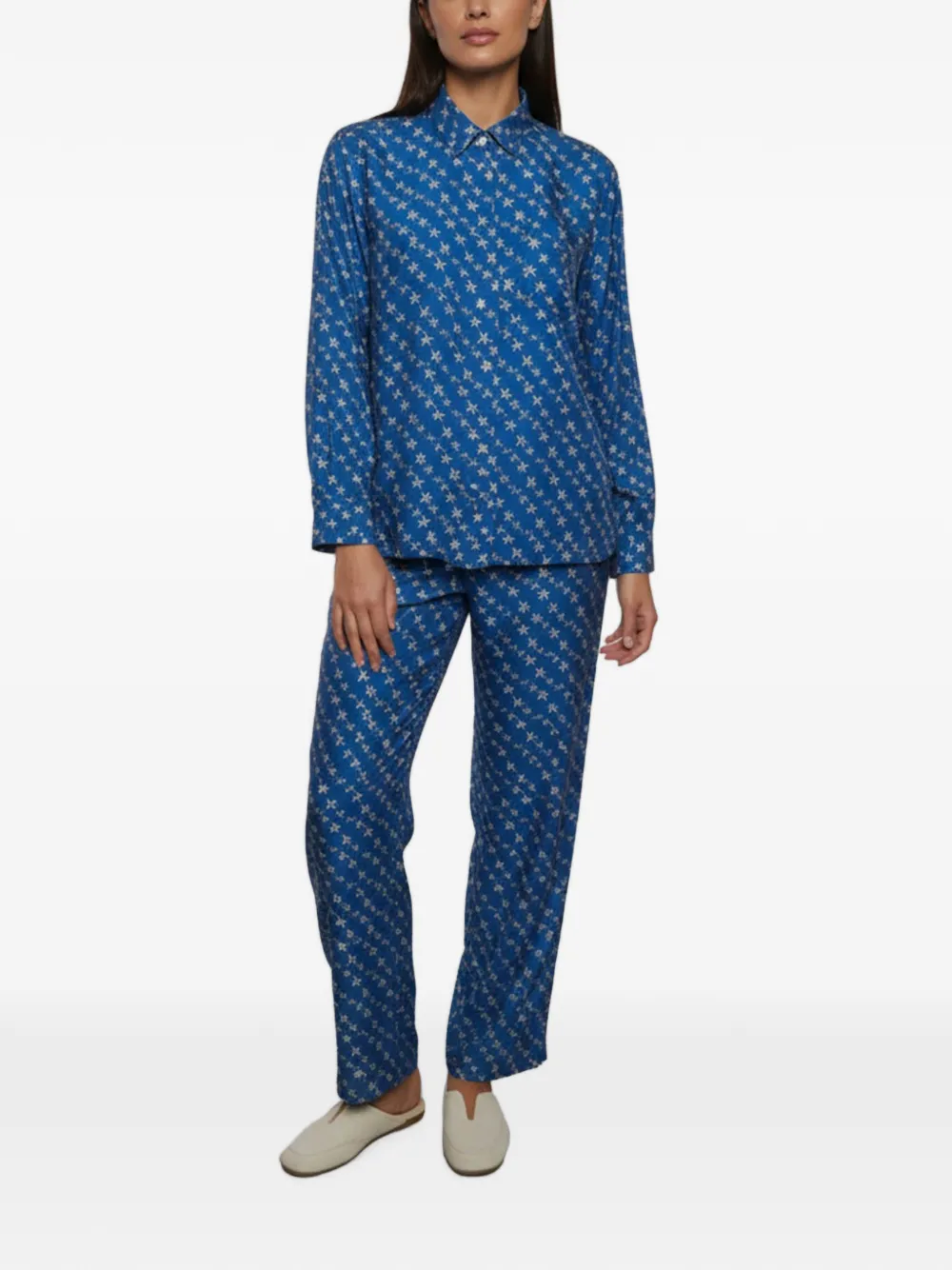 Pre-owned Max Mara Starfish-print Shirt And Trousers Set In Blue