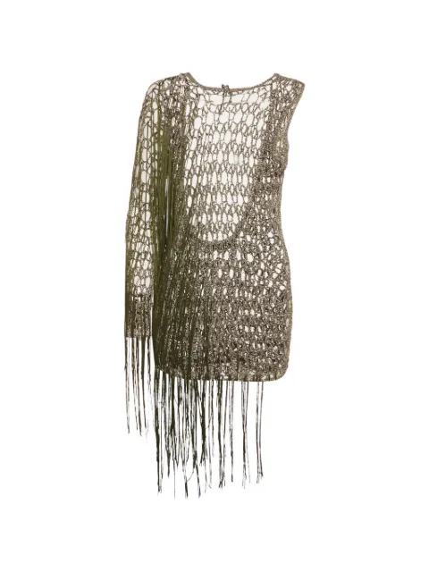 424 asymmetric-sleeve fringed top