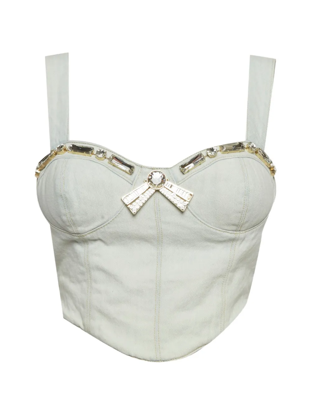 Pre-owned Area Crystal-embellished Bustier Crop Top In Blue