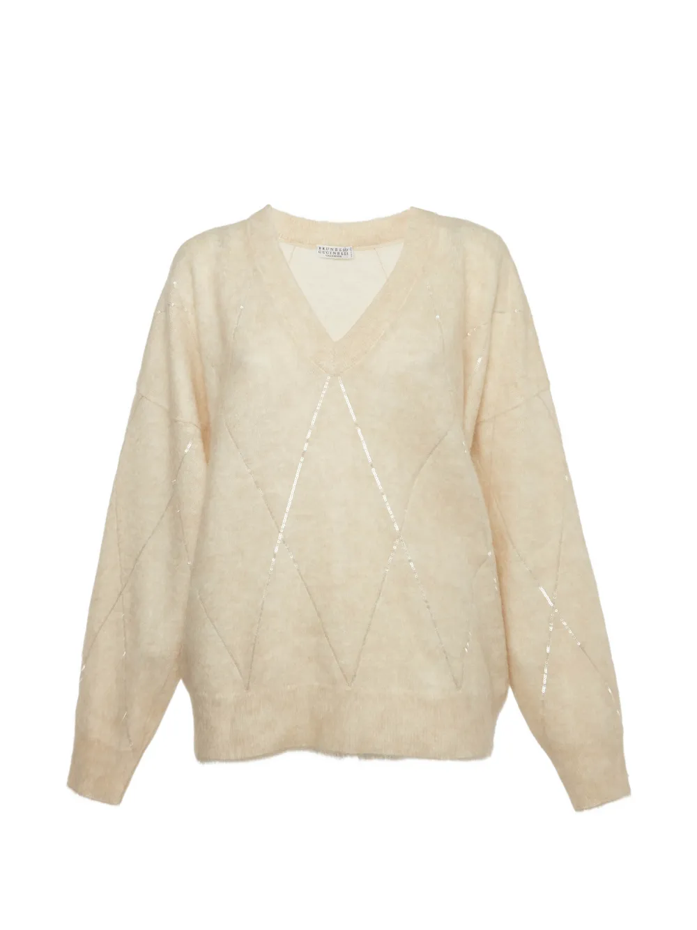 Brunello Cucinelli sequin-embellished argyle sweater - Nude