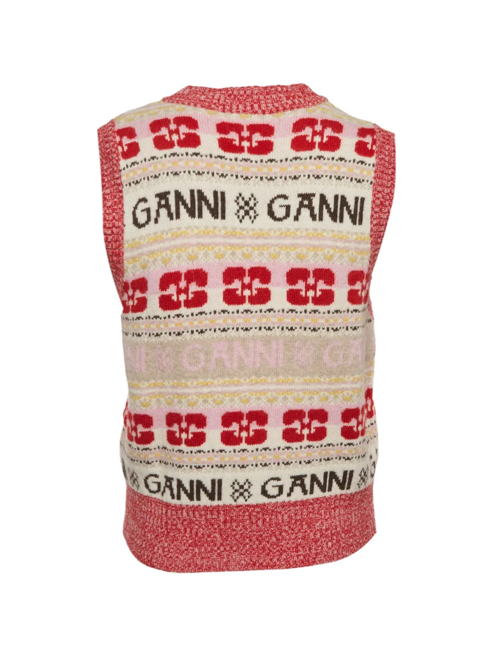 GANNI intarsia V-neck knit vest - Neutrals