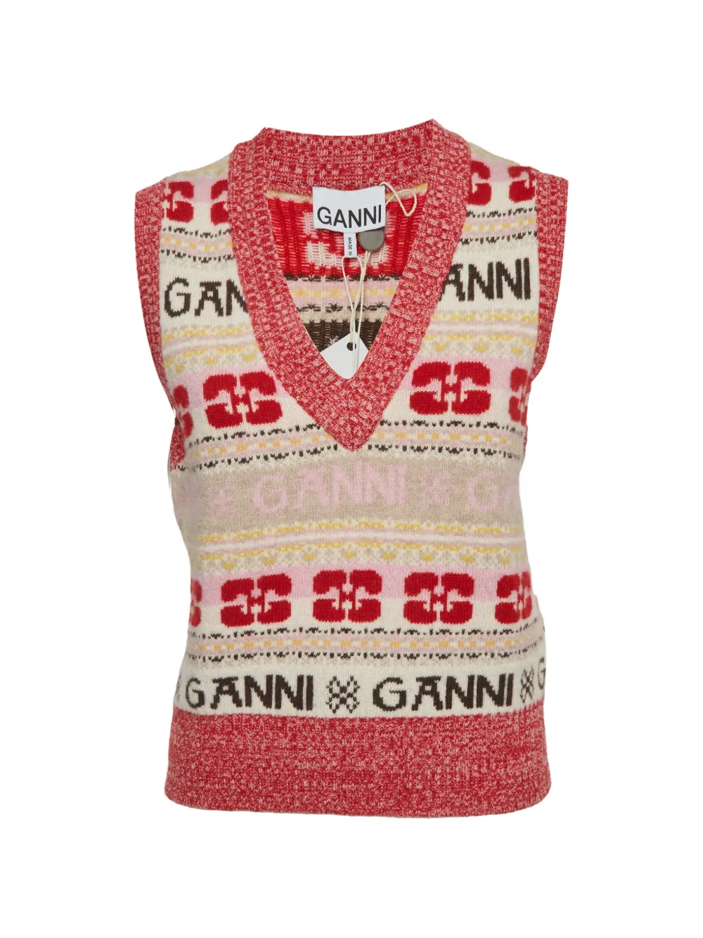 GANNI intarsia V-neck knit vest - Toni neutri