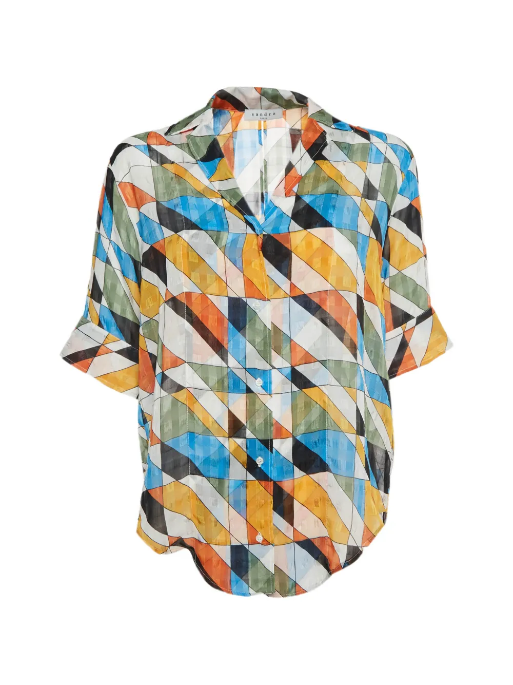 SANDRO geo-print open-back shirt - Bianco