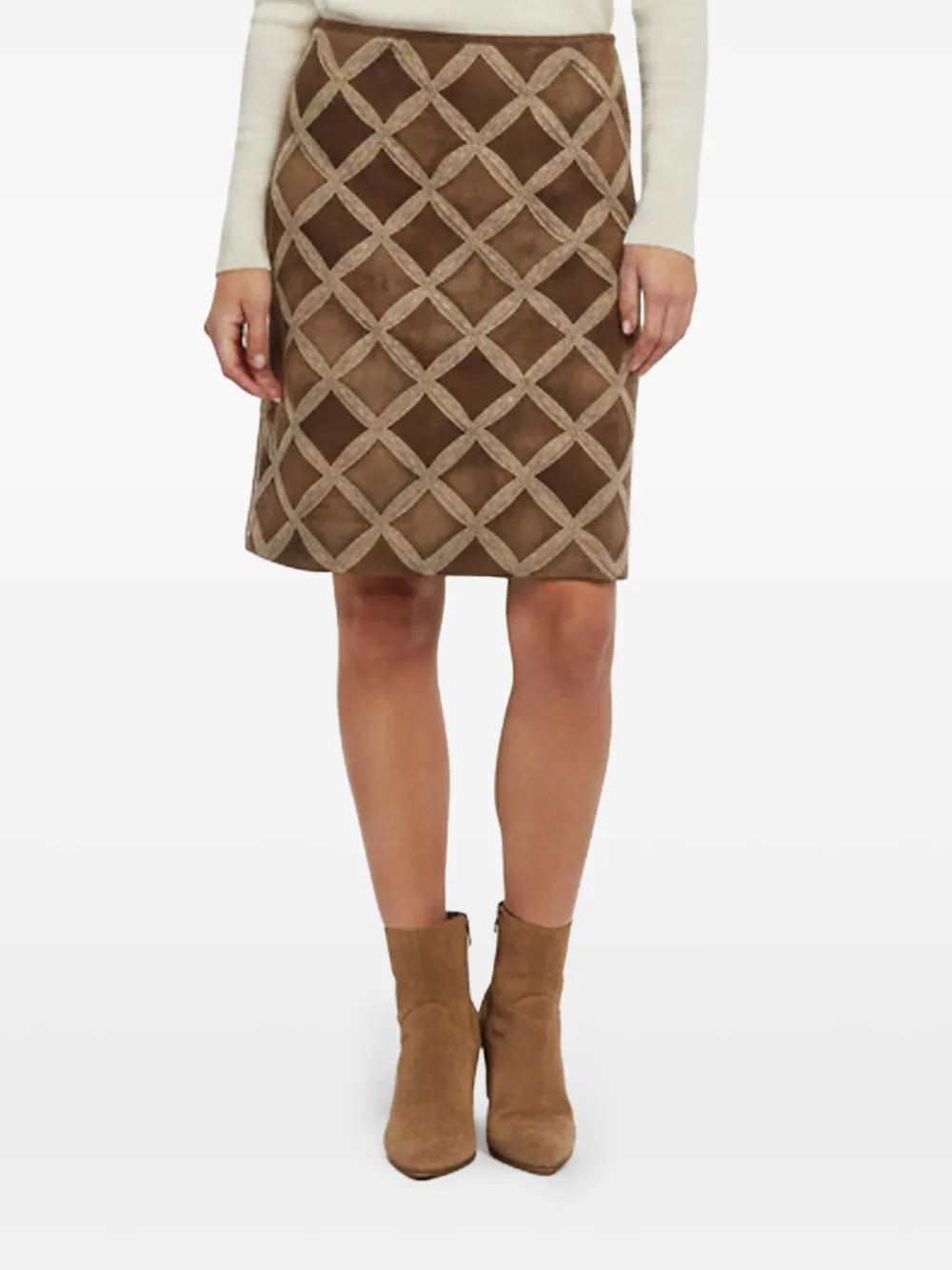 Prada Pre-Owned diamond-pattern suede midi skirt - Marrone