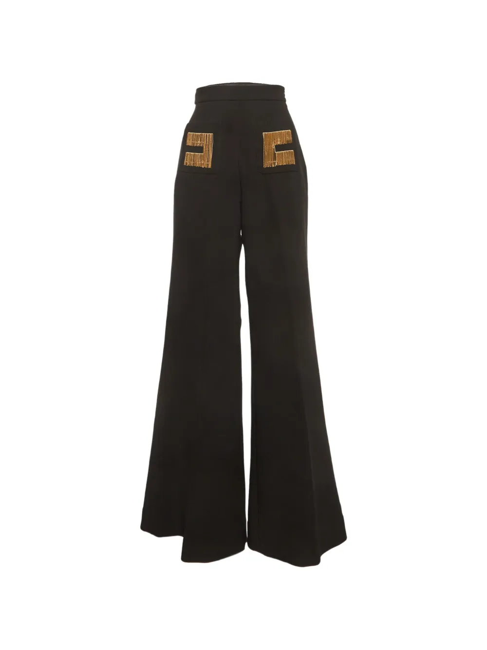 Elisabetta Franchi logo chain-detail bell-bottom trousers - Nero