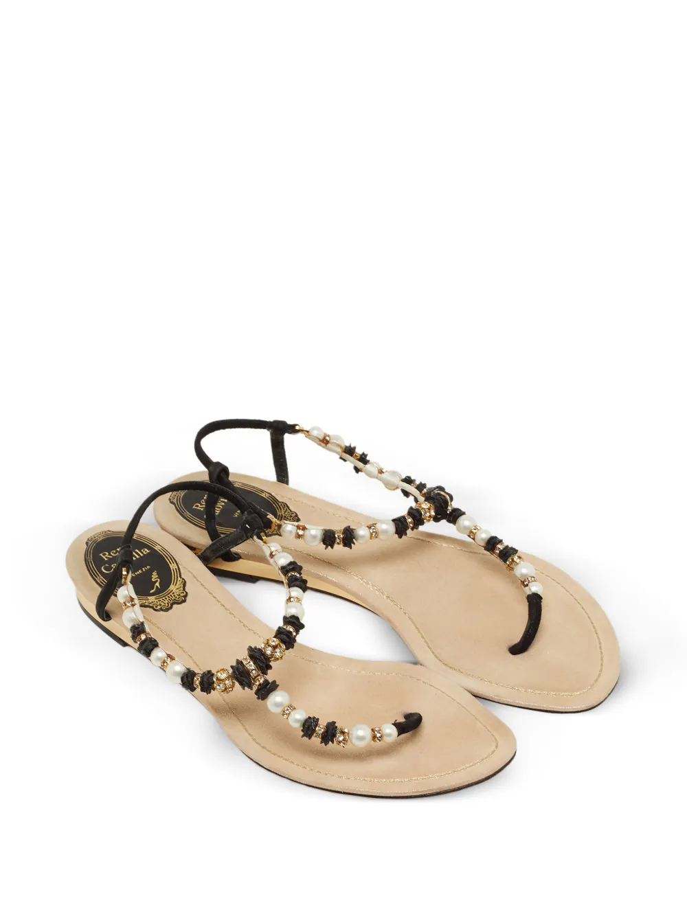 René Caovilla embellished thong flat sandals - Toni neutri
