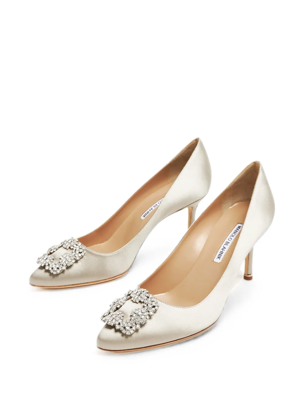 Manolo Blahnik Hangisi 70 crystal-buckle pumps Beige