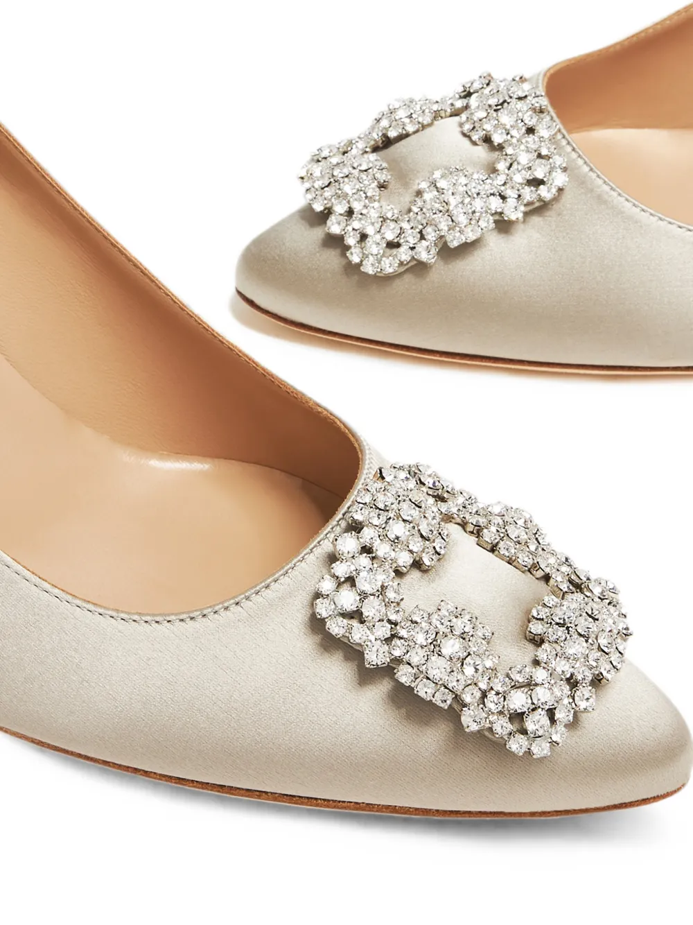Manolo Blahnik Hangisi 70 crystal-buckle pumps Beige