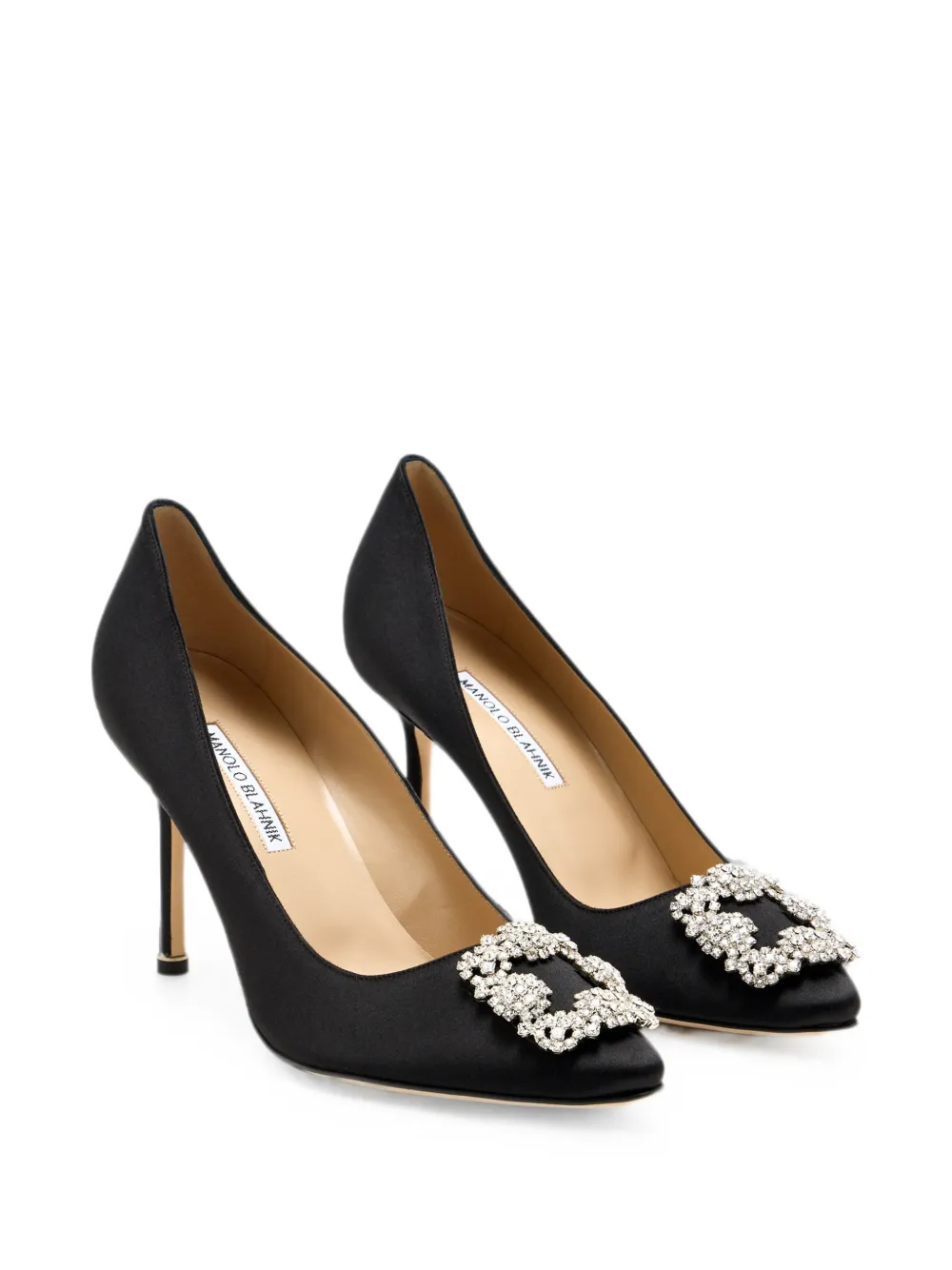 Manolo Blahnik Hangisi 90 crystal-buckle pumps Zwart