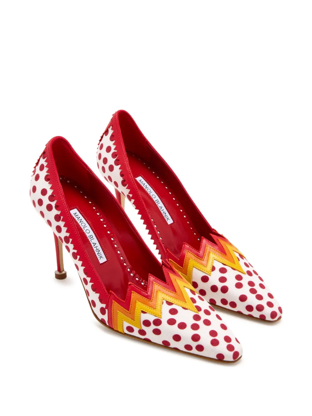 Manolo Blahnik YQUEM pumps met stippen en zigzag-afwerking Wit