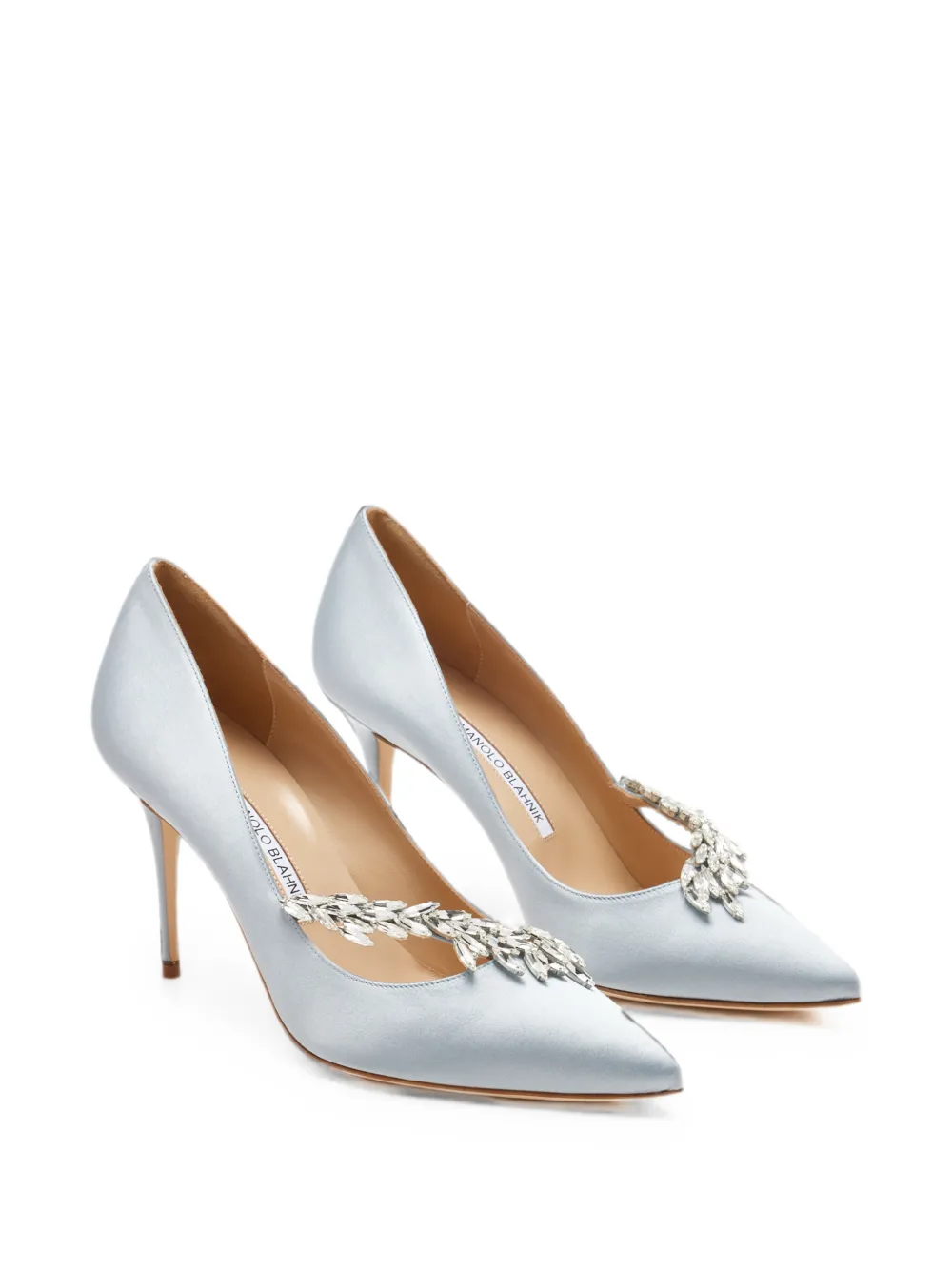 Manolo Blahnik Nadira crystal-embellished satin pumps Blauw