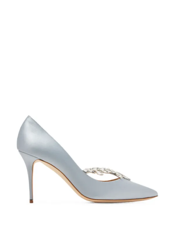 Manolo Blahnik Nadira ビジュートリム サテンパンプス | ブルー