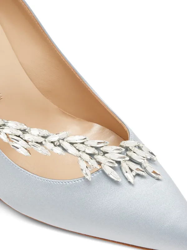 【美品】MANOLO BLAHNIK NADIRA ビジューパンプス 36 Manolo Blahnik Nadira ビジュートリム サテンパンプス | ブルー