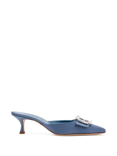 Manolo Blahnik Mayjou crystal-buckle heeled mules
